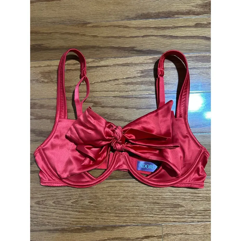 Adore Me Red Gynger Unlined Satin Bow Balconette Underwire Bra Size XS